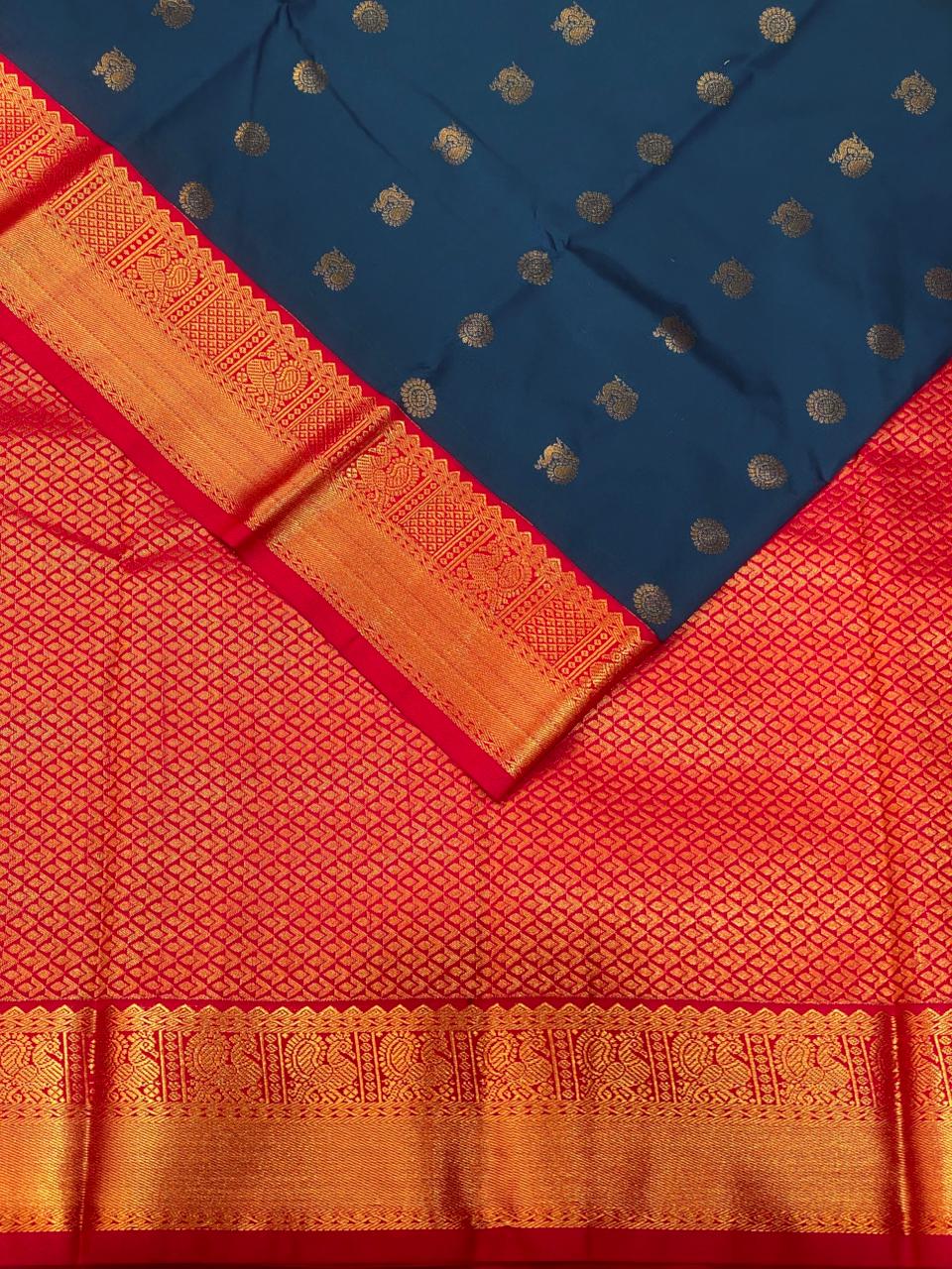 Peacock blue and Magenta kanchipuram silk saree- PSSR273