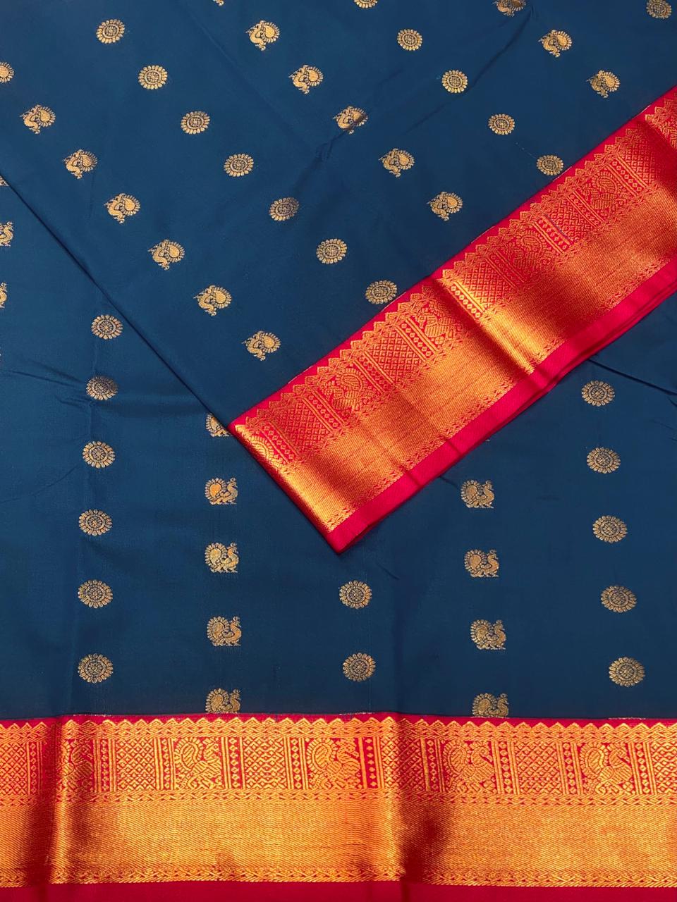 Peacock blue and Magenta kanchipuram silk saree- PSSR273