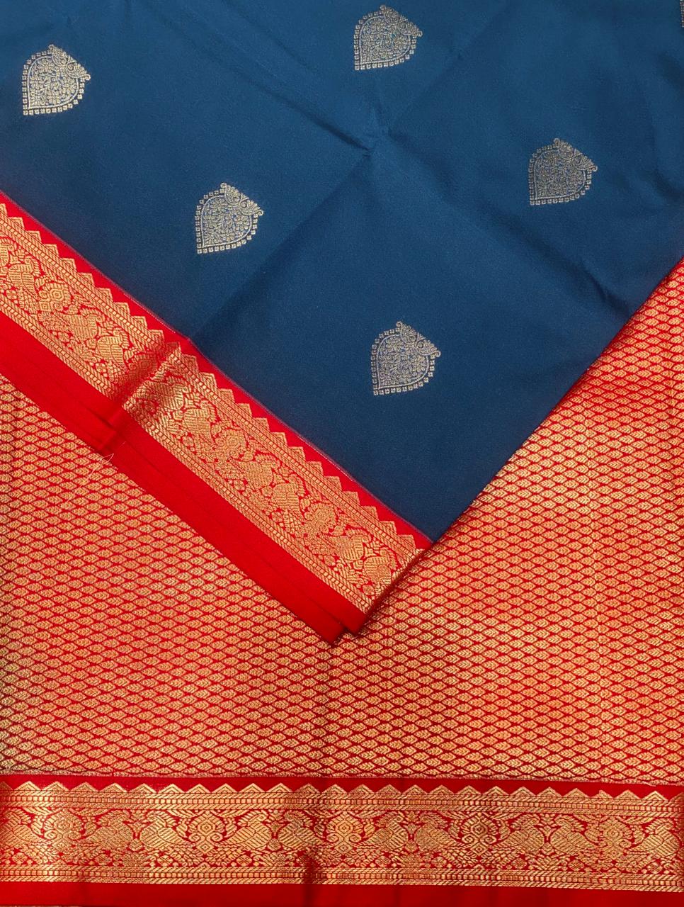 Peacock blue and Magenta kanchipuram silk saree- PSSR274