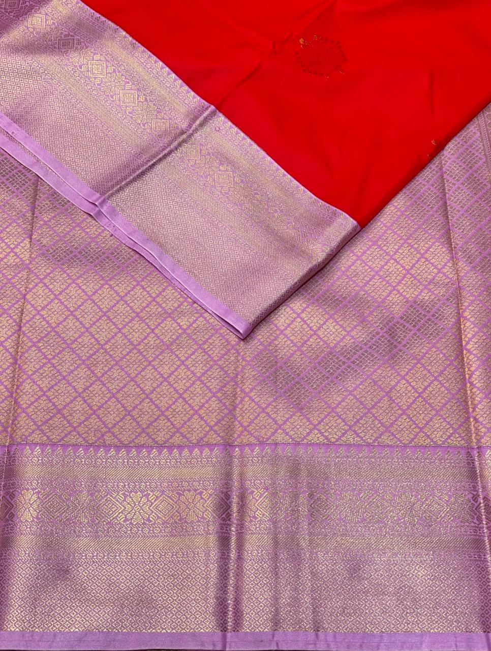 Red and Lilac Pink kanchipuram silk saree- PSSR277