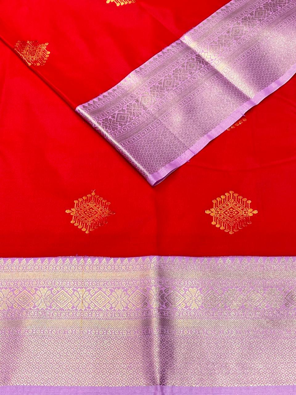 Red and Lilac Pink kanchipuram silk saree- PSSR277