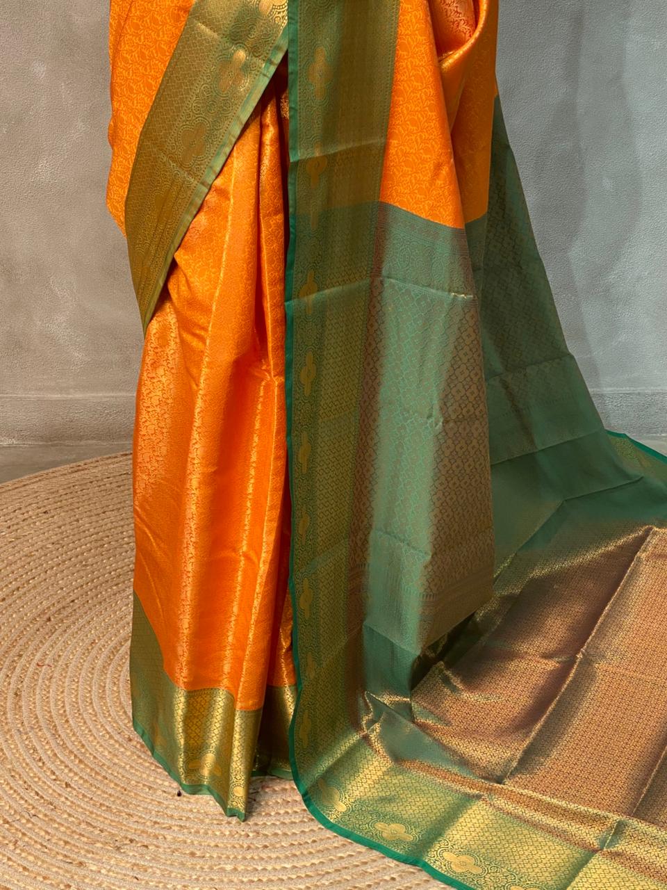 Yellow and Green Semi brocade Banarasi silk saree- PBROS4