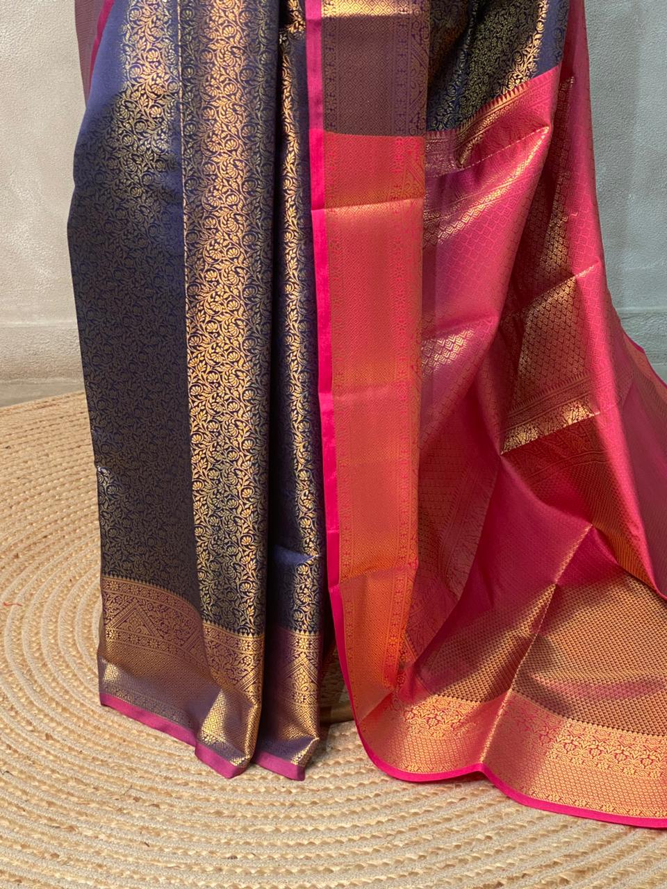 Blue and Magenta Semi brocade Banarasi silk saree- PBROS5