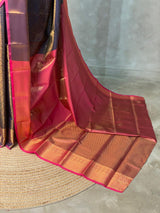 Blue and Magenta Semi brocade Banarasi silk saree- PBROS5