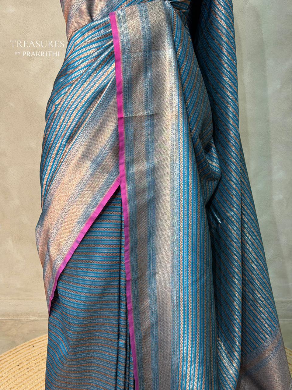 Peacock Blue Semi katan silksaree - PBAS8