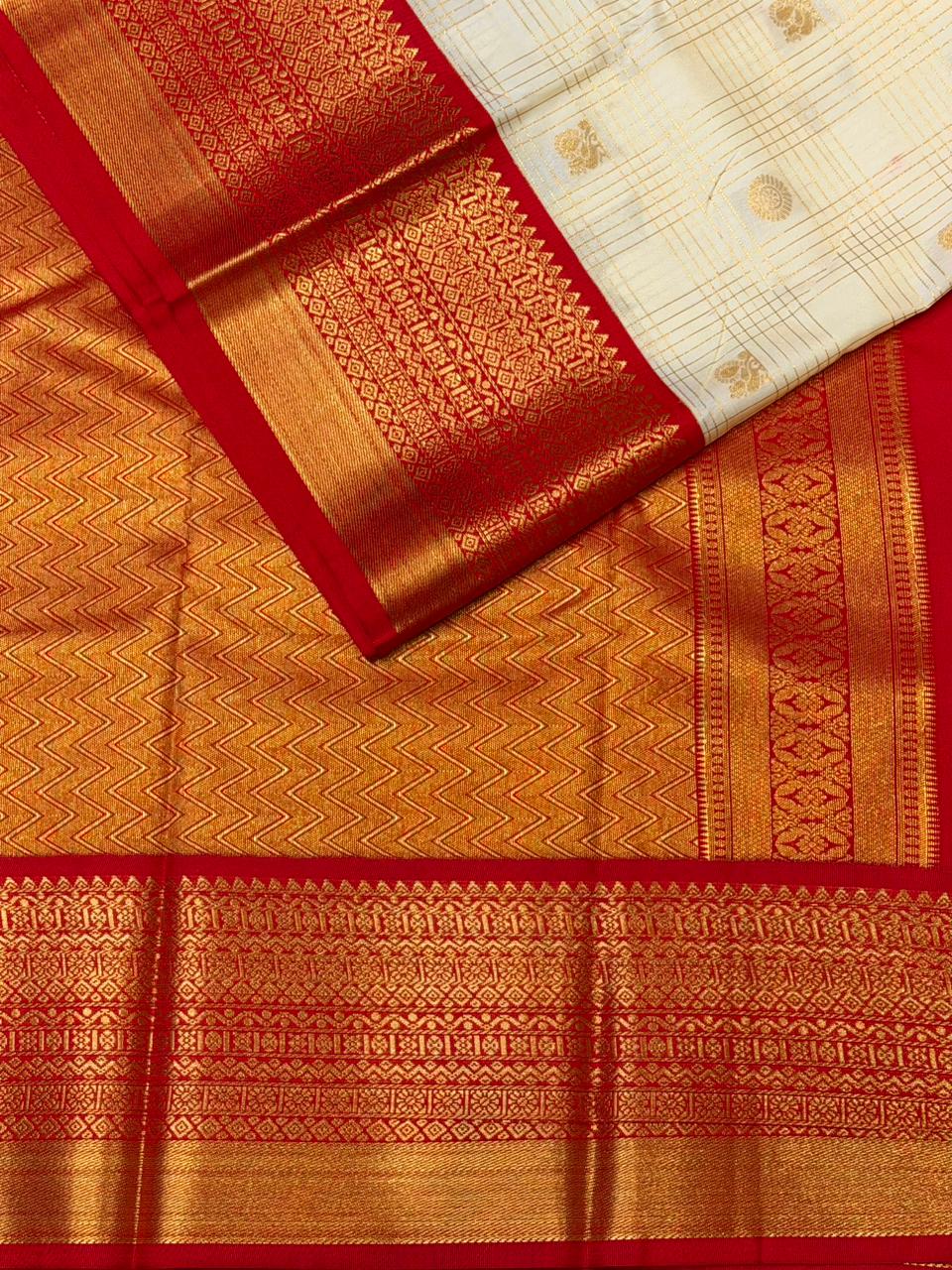 Sandal And Red kanchipuram silk saree- PSSR284