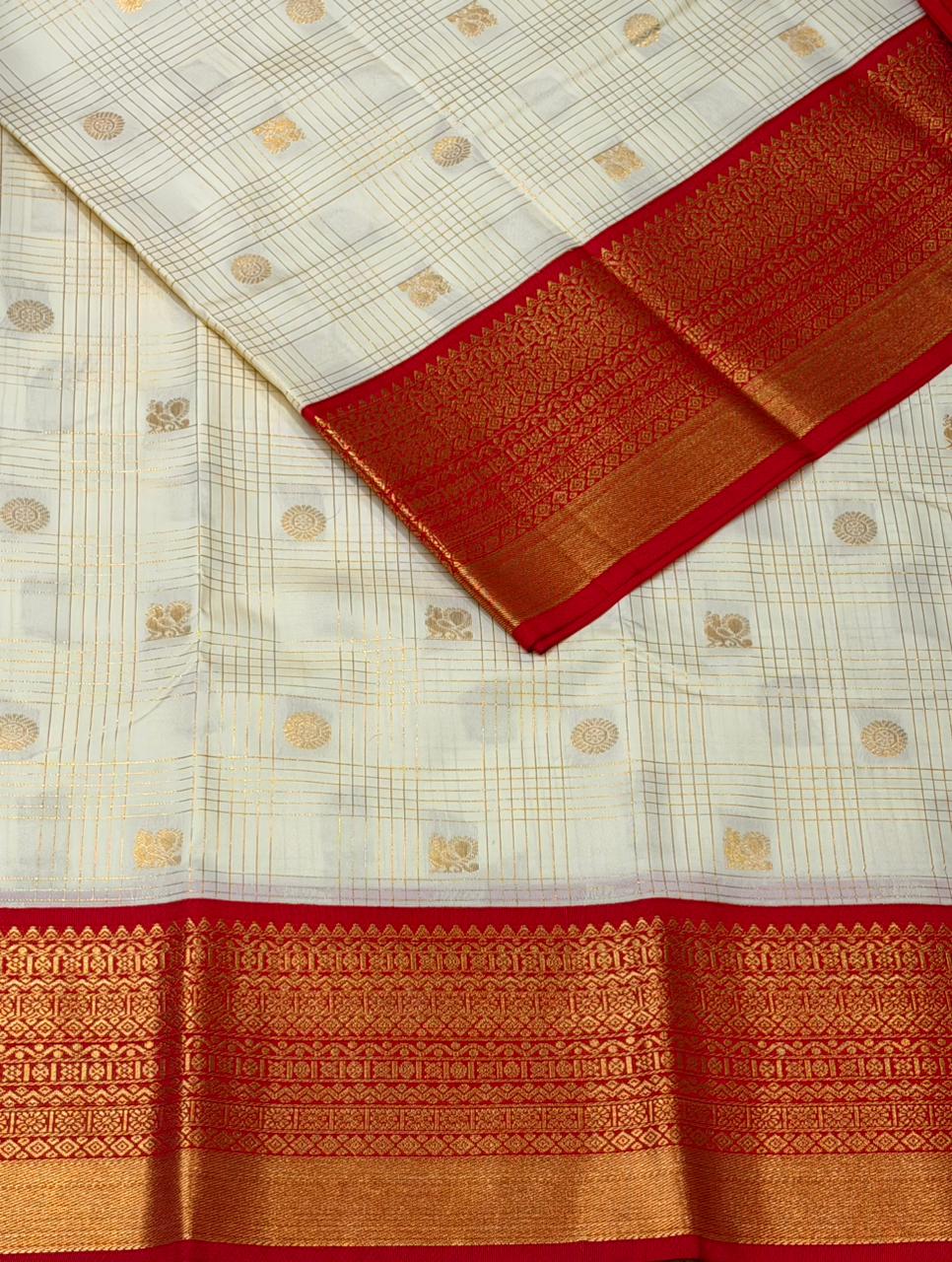 Sandal And Red kanchipuram silk saree- PSSR284