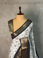 White and black soft silk saree - PSV5