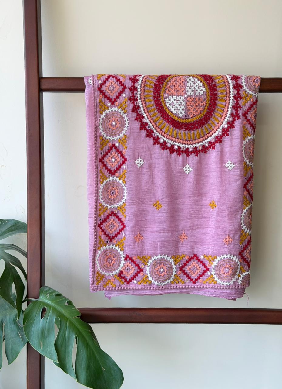 PInk kutch embroidered Saree - PSSU1