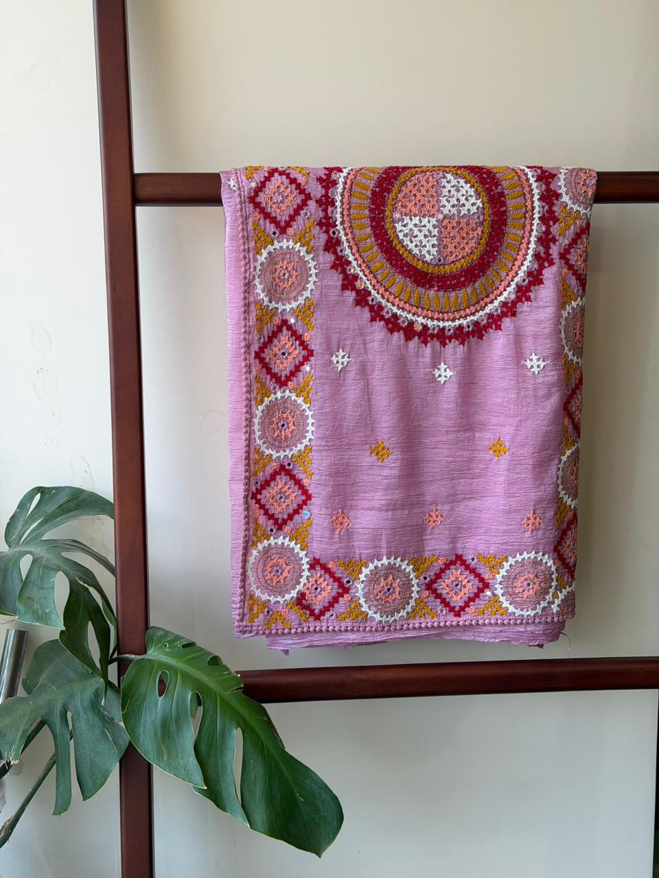 PInk kutch embroidered Saree - PSSU1
