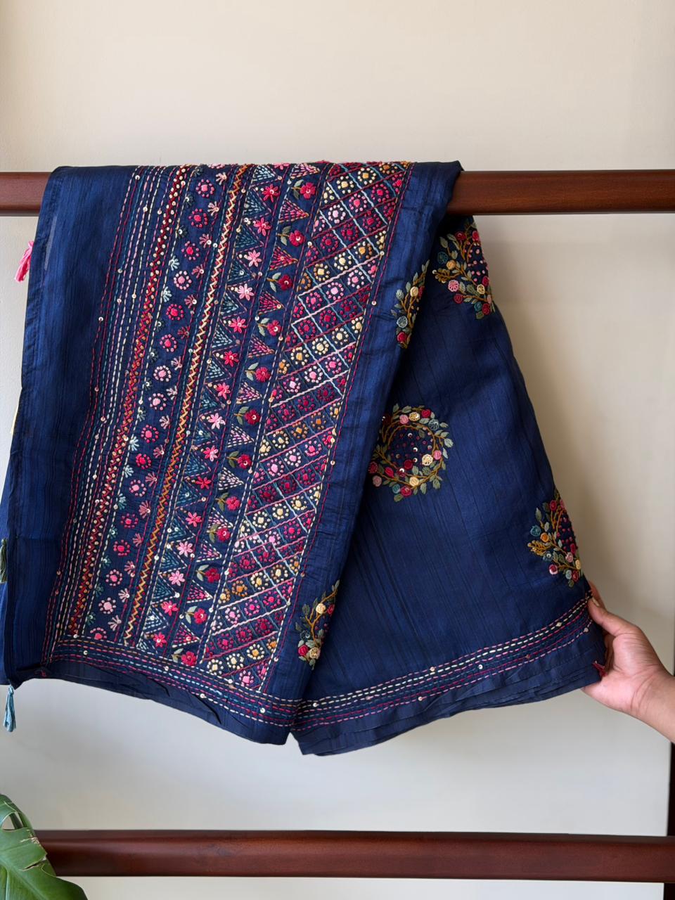Navy Blue Hand embroidered Saree - PSSU1A