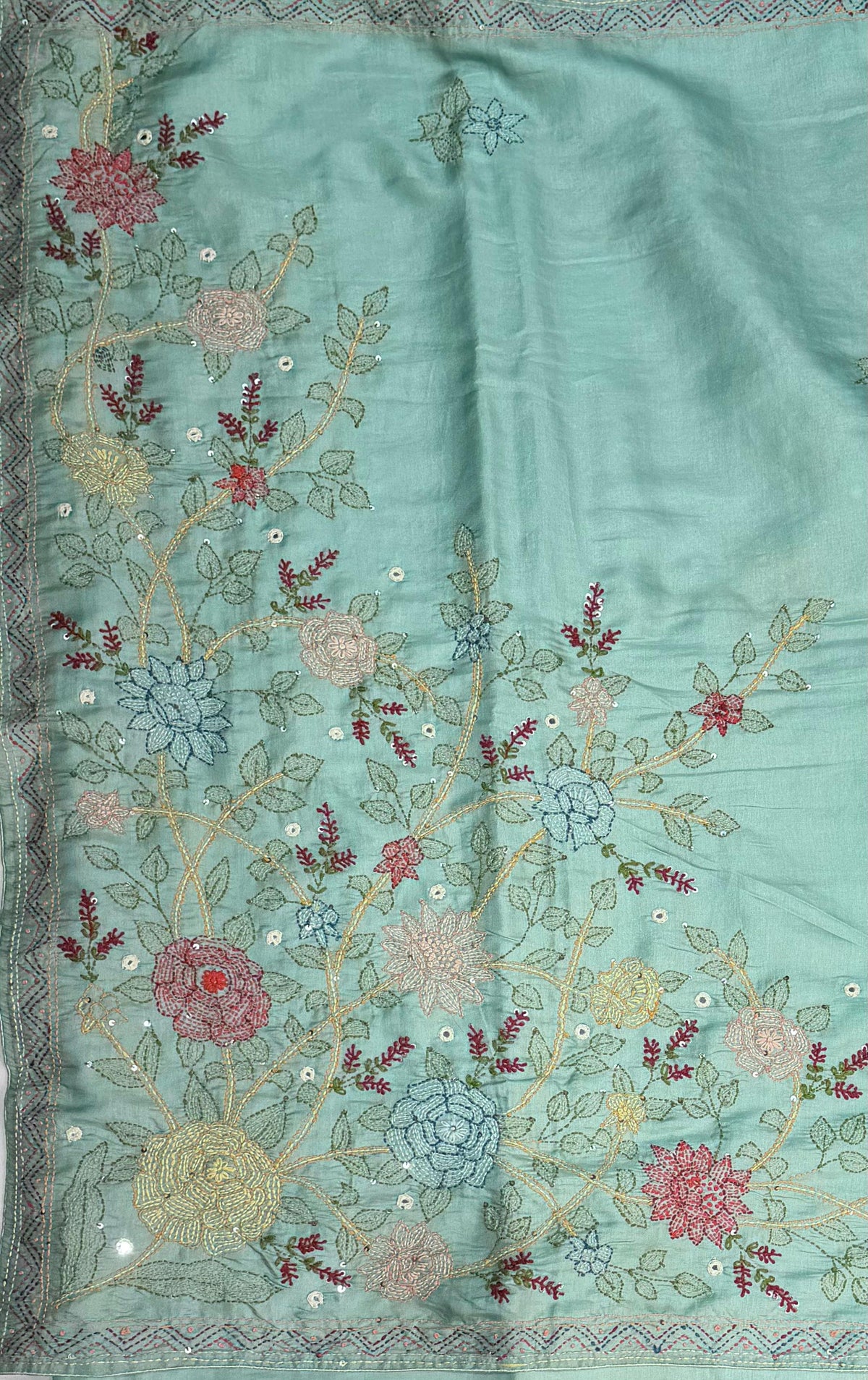 Pastal Blue kantha Hand embroidered Saree - PSSU1F