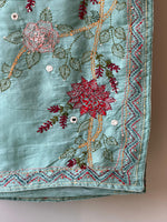 Pastal Blue kantha Hand embroidered Saree - PSSU1F