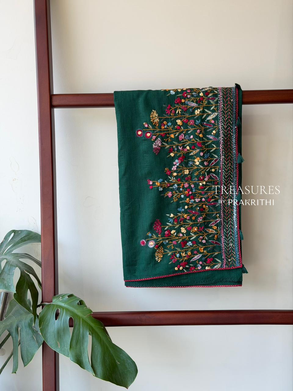 Bottle Green Hand embroidered Saree - PSSU1B