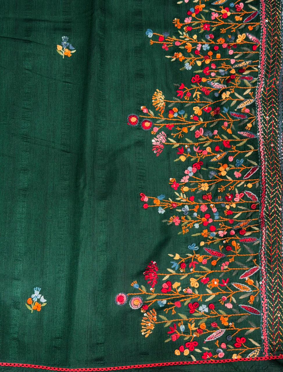 Bottle Green Hand embroidered Saree - PSSU1B
