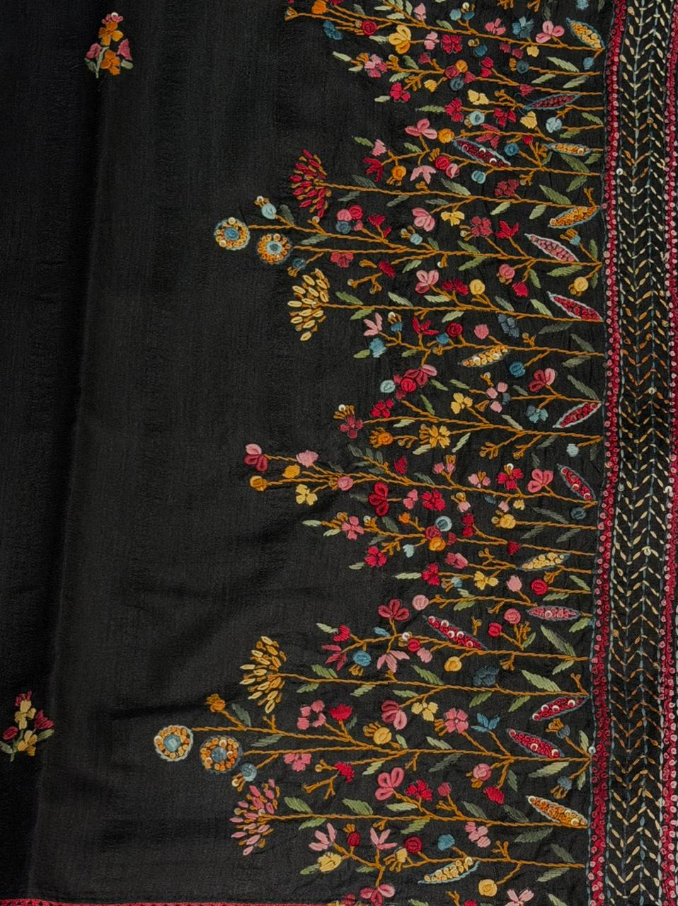 Black Hand embroidered Saree - PSSU1C