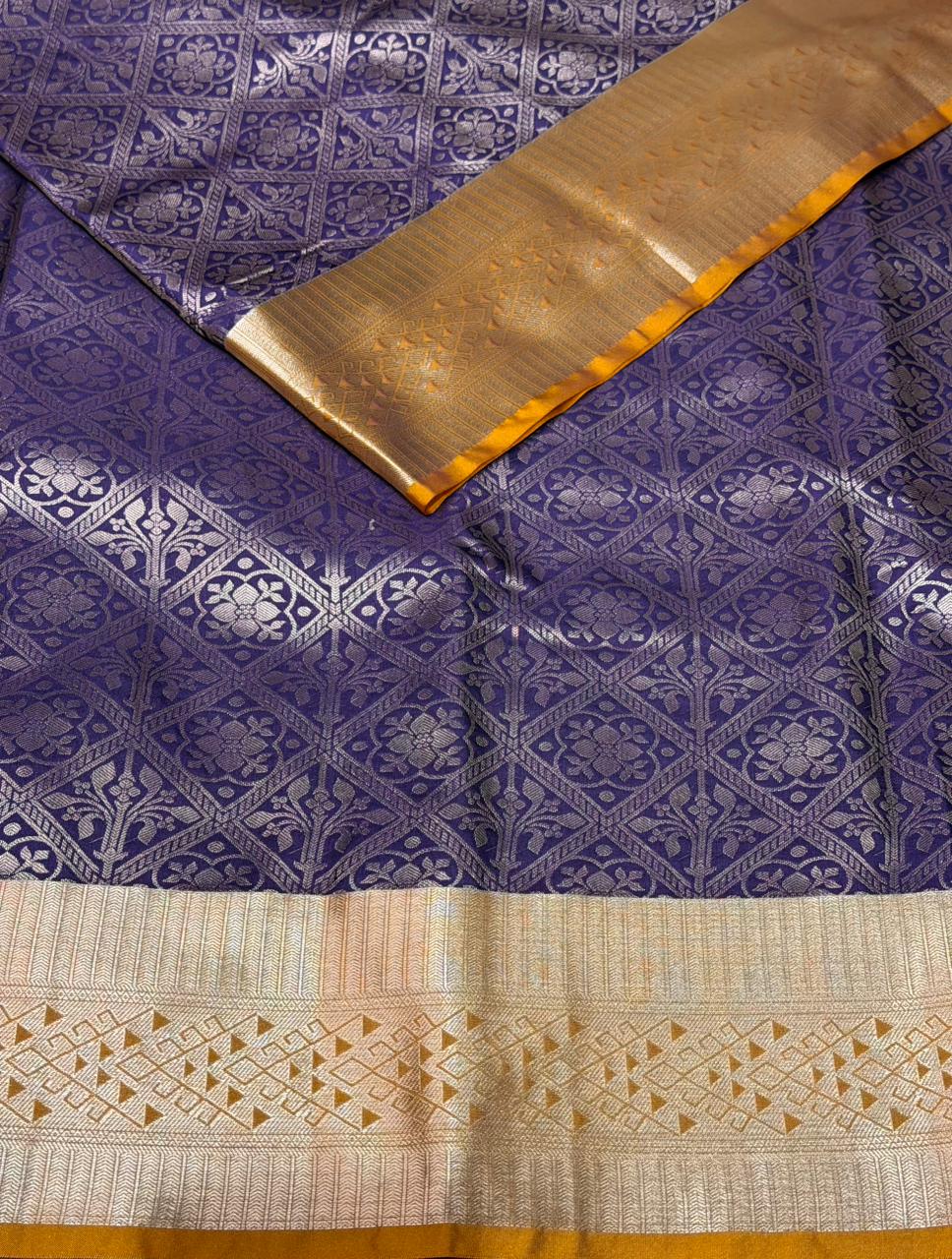 Blue and Yellow Bridal kanchipuram silk saree- PBRIDE23