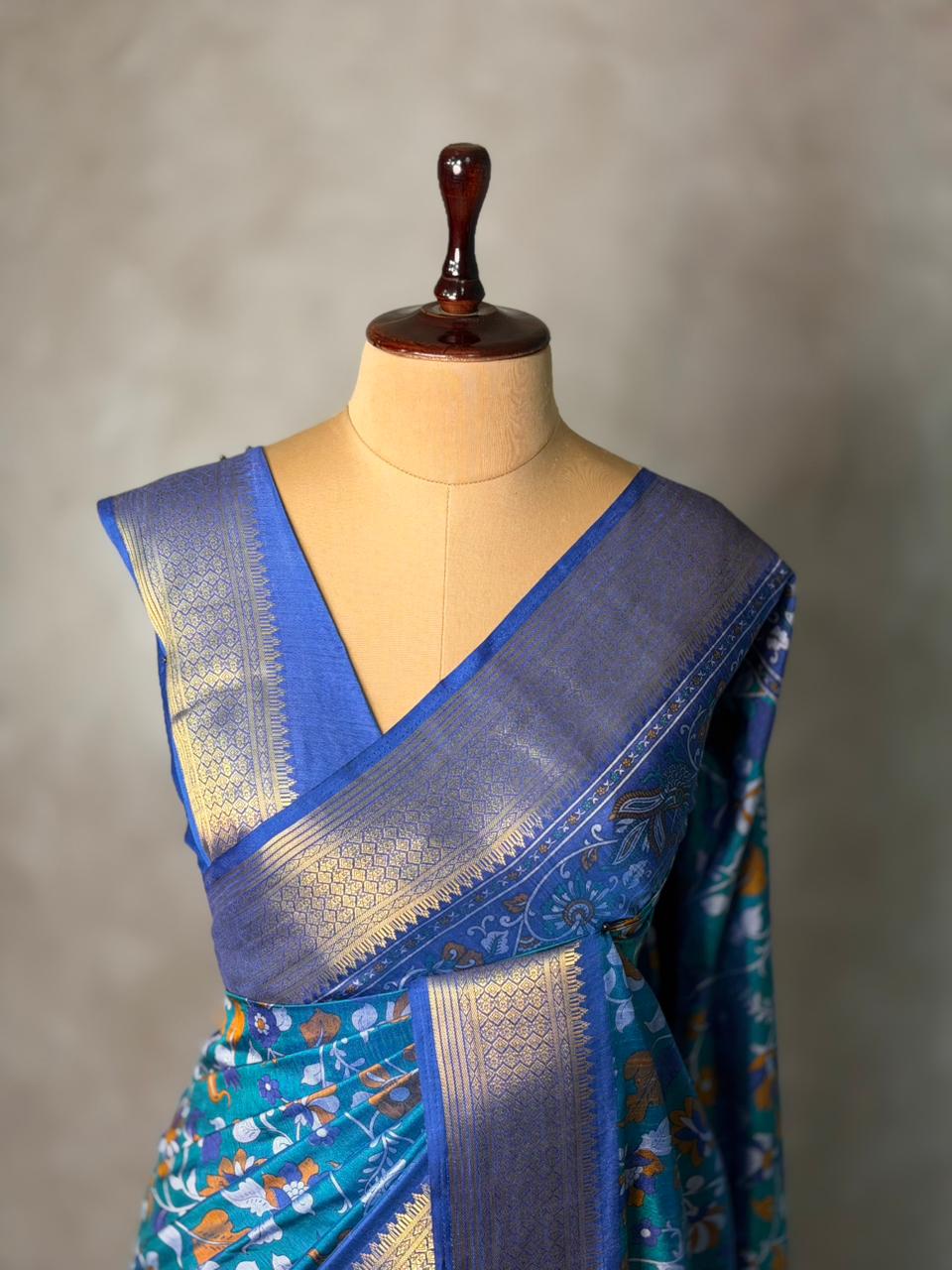 Peacock blue Soft Semi Tusser Saree - PSSU2A