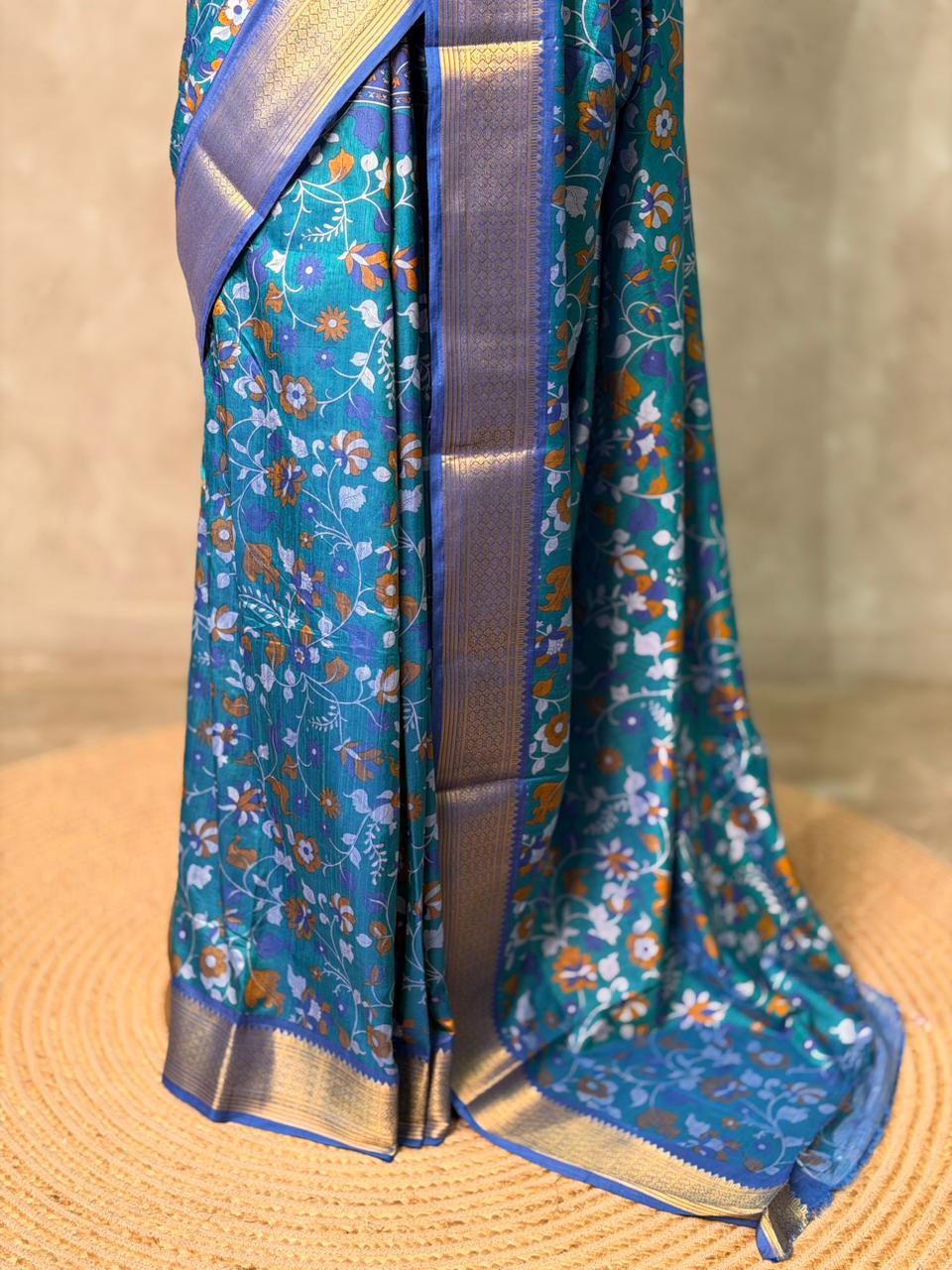 Peacock blue Soft Semi Tusser Saree - PSSU2A