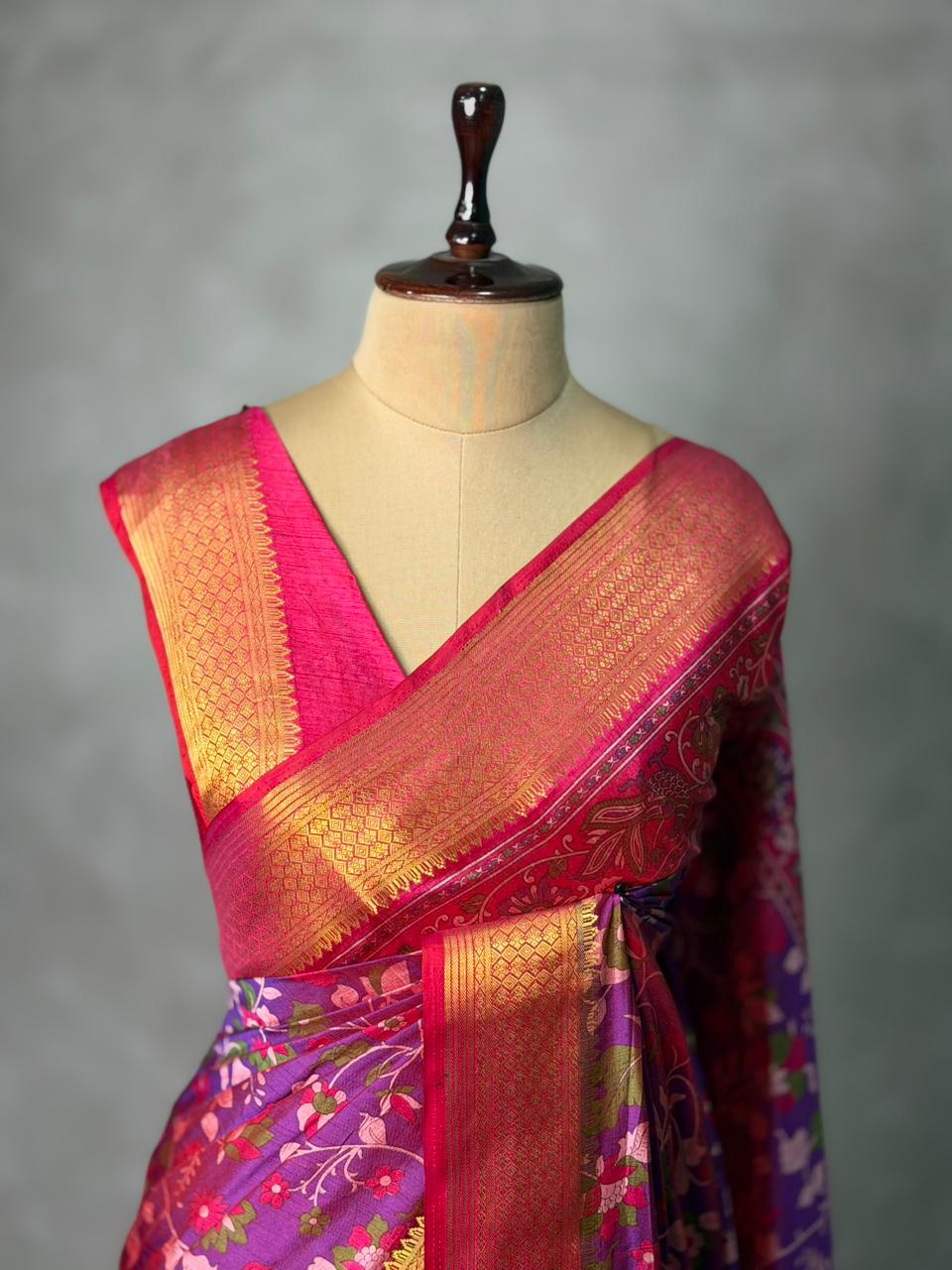 Magenta And Purple Soft Semi Tusser Saree - PSSU2D