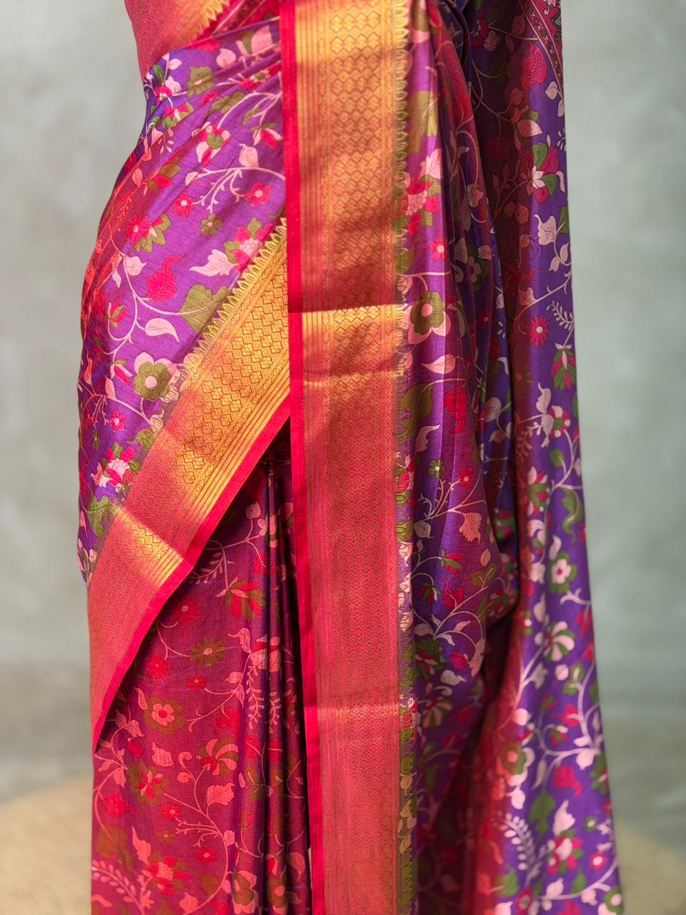 Magenta And Purple Soft Semi Tusser Saree - PSSU2D