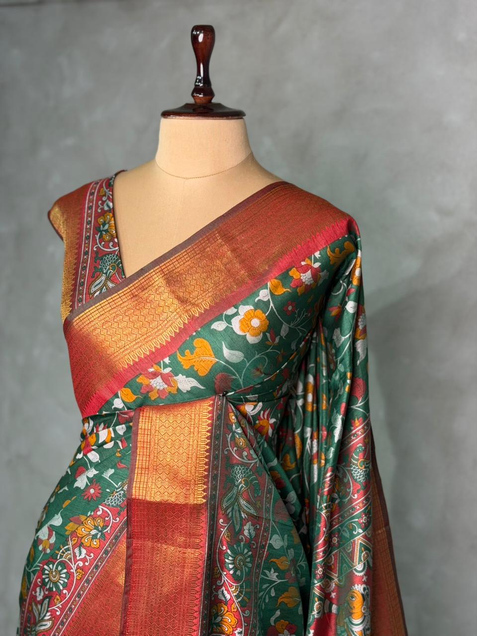 Green Soft Semi Tusser Saree - PSSU2H