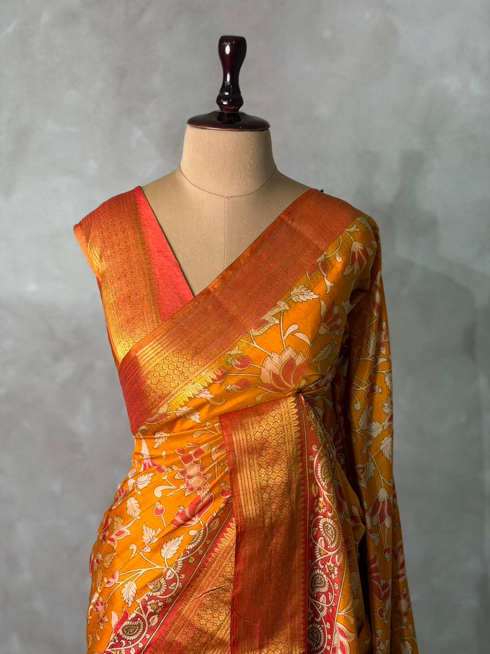 Mustard Yellow Soft Semi Tusser Saree - PSSU2I