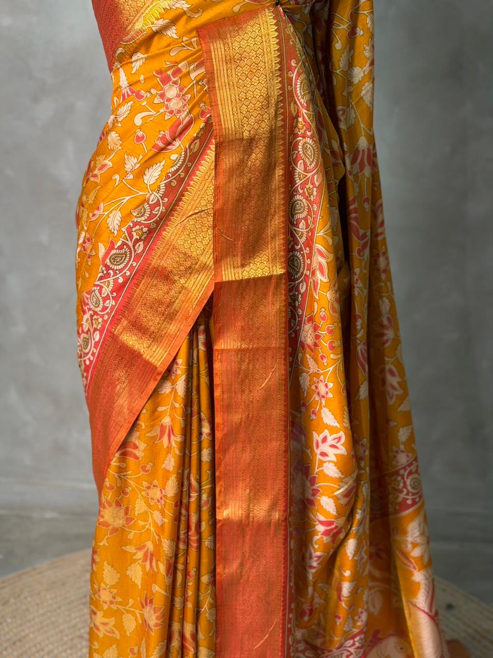 Mustard Yellow Soft Semi Tusser Saree - PSSU2I