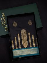Black and Peacock blue silk saree - PBR24B