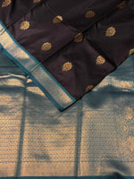 Black and Peacock blue silk saree - PDL2B