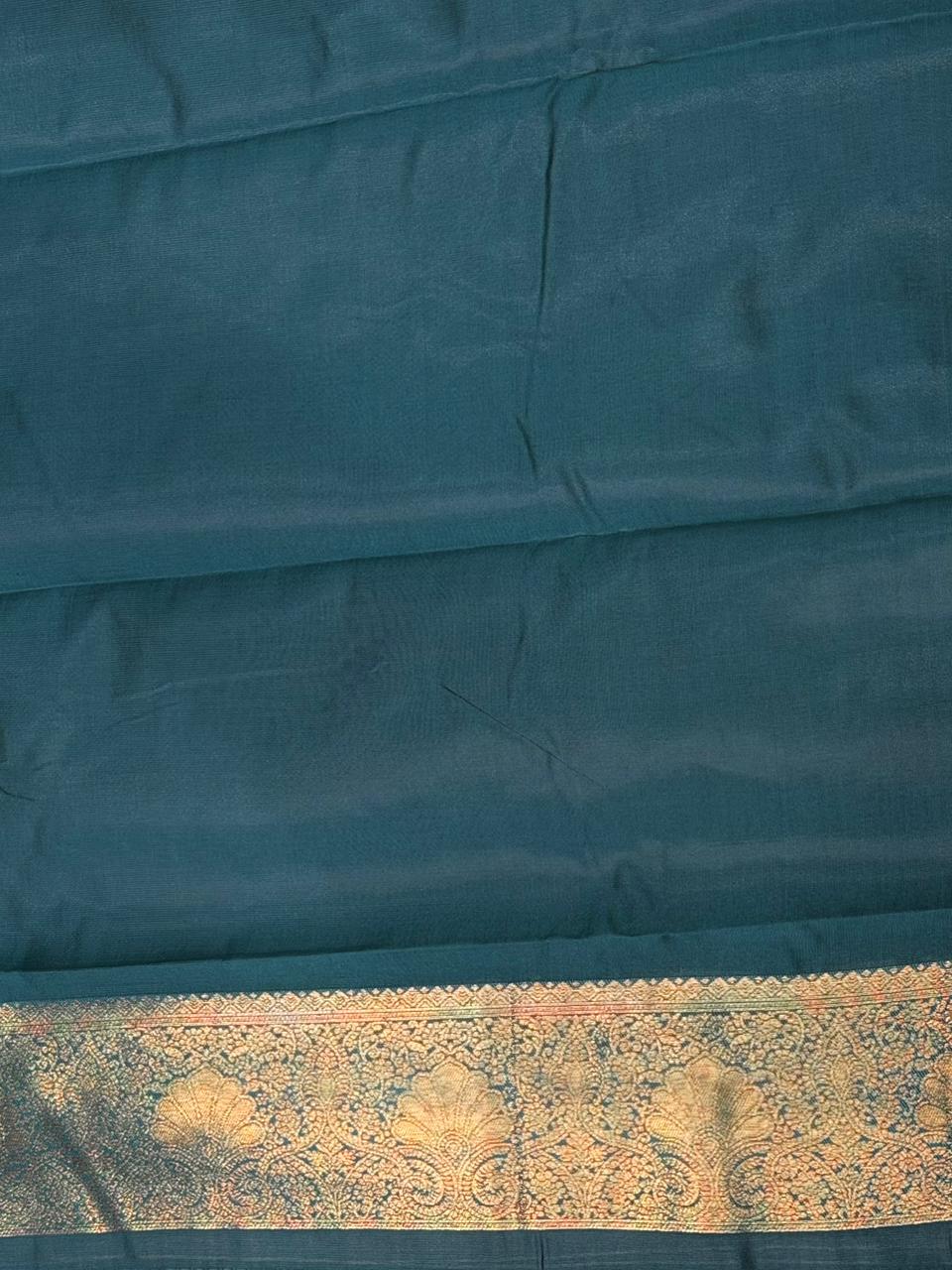 Black and Peacock blue silk saree - PDL2B