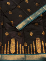 Black and Peacock blue silk saree - PDL2B