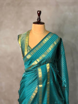 Peacock Blue Semi Banarasi saree - MRN1B
