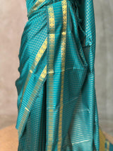Peacock Blue Semi Banarasi saree - MRN1B