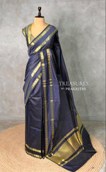 Navy Blue Semi Banarasi saree - MRN1C