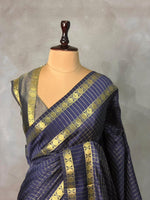 Navy Blue Semi Banarasi saree - MRN1C