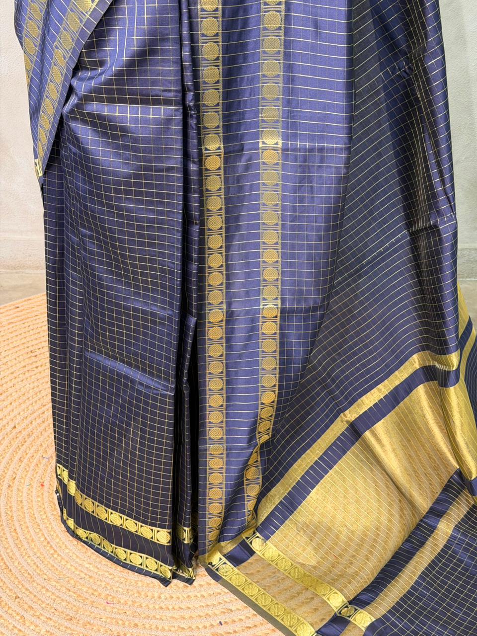 Navy Blue Semi Banarasi saree - MRN1C