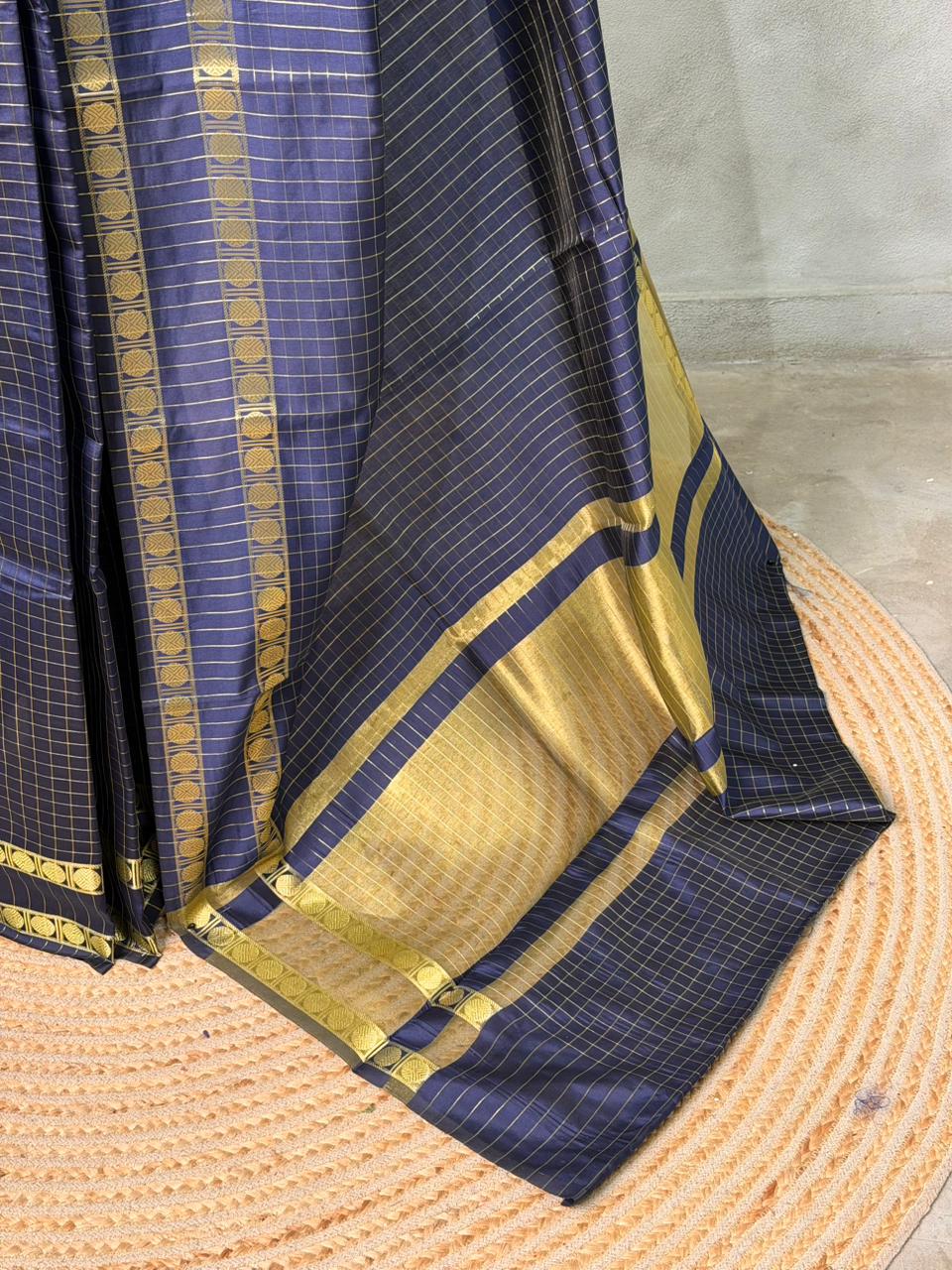 Navy Blue Semi Banarasi saree - MRN1C