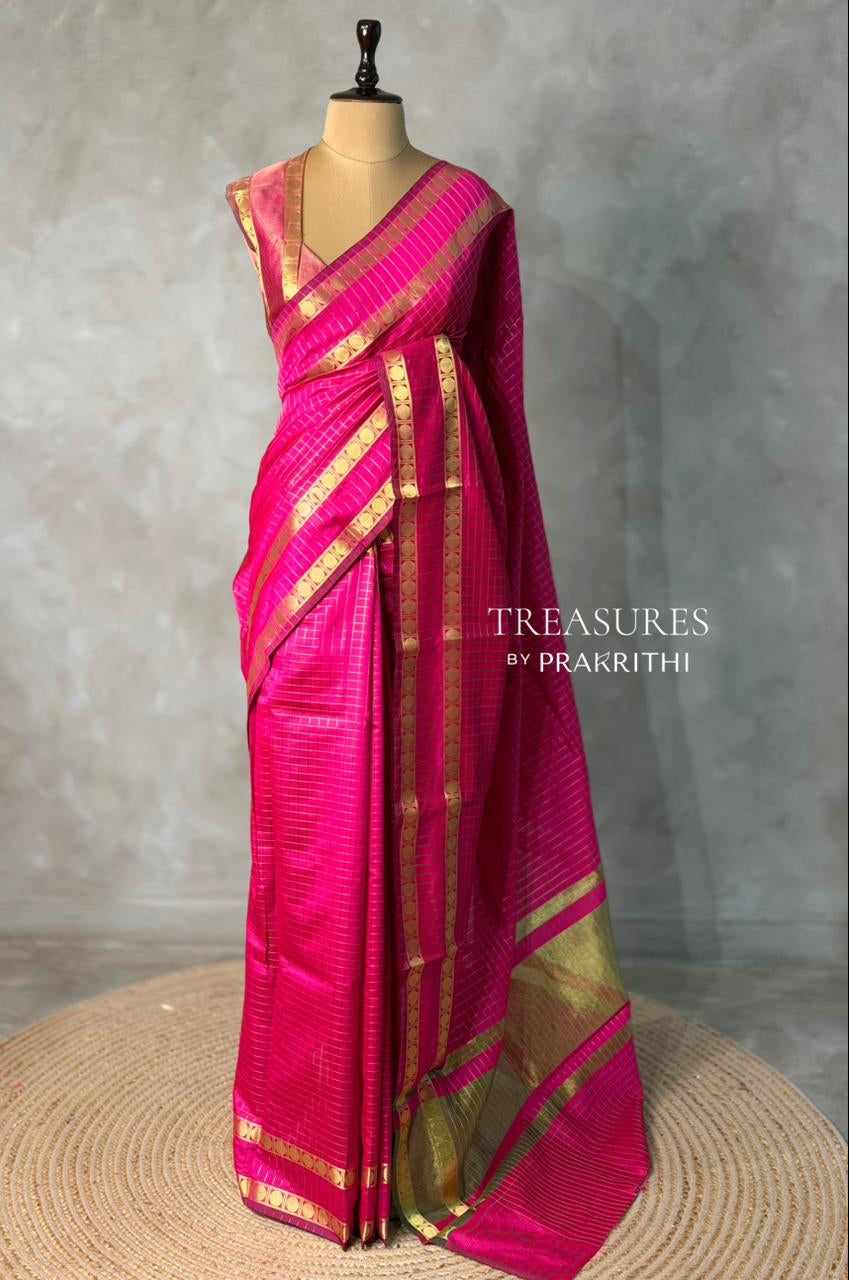 Rani Pink Semi Banarasi saree - MRN1E