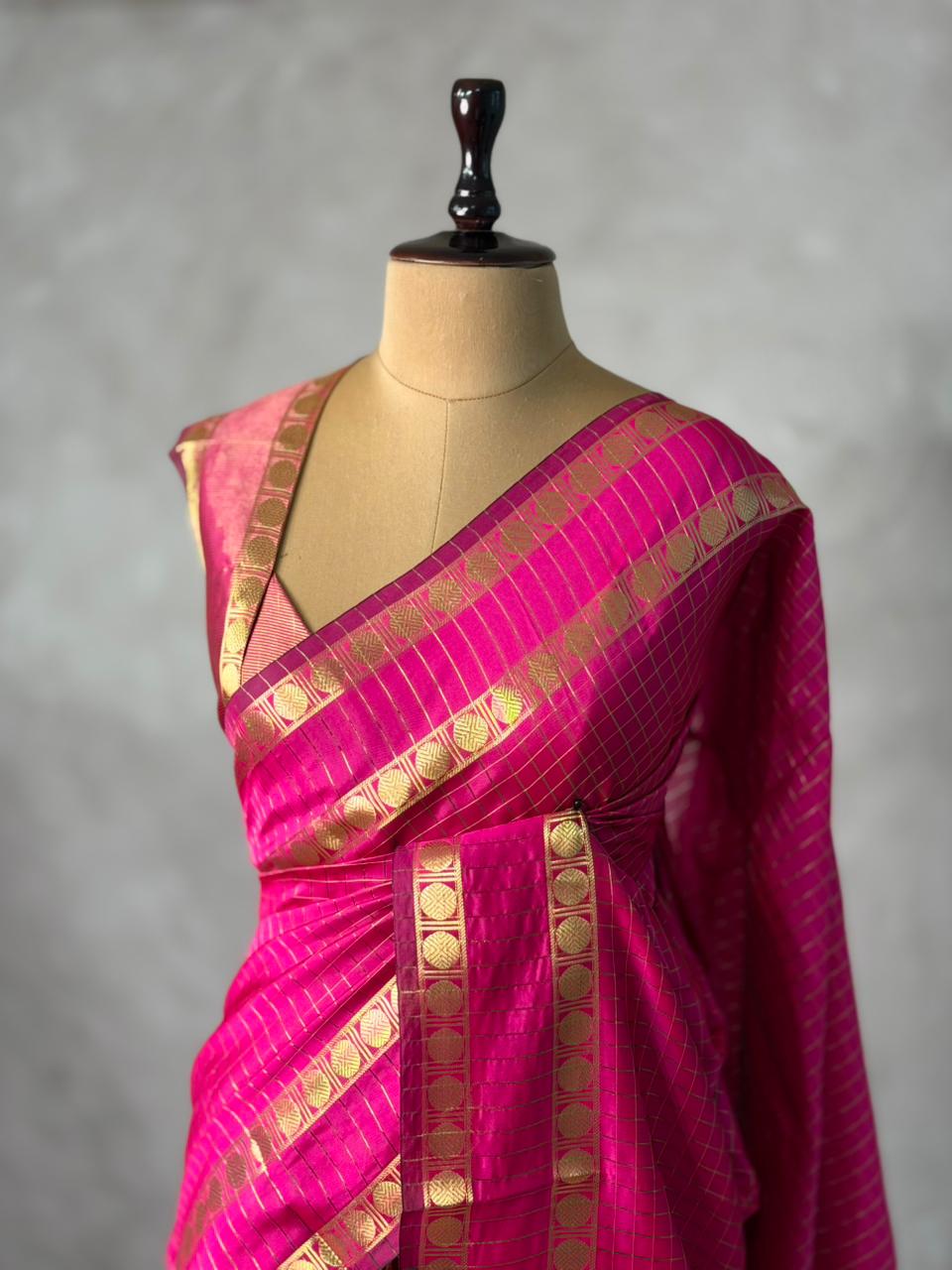 Rani Pink Semi Banarasi saree - MRN1E