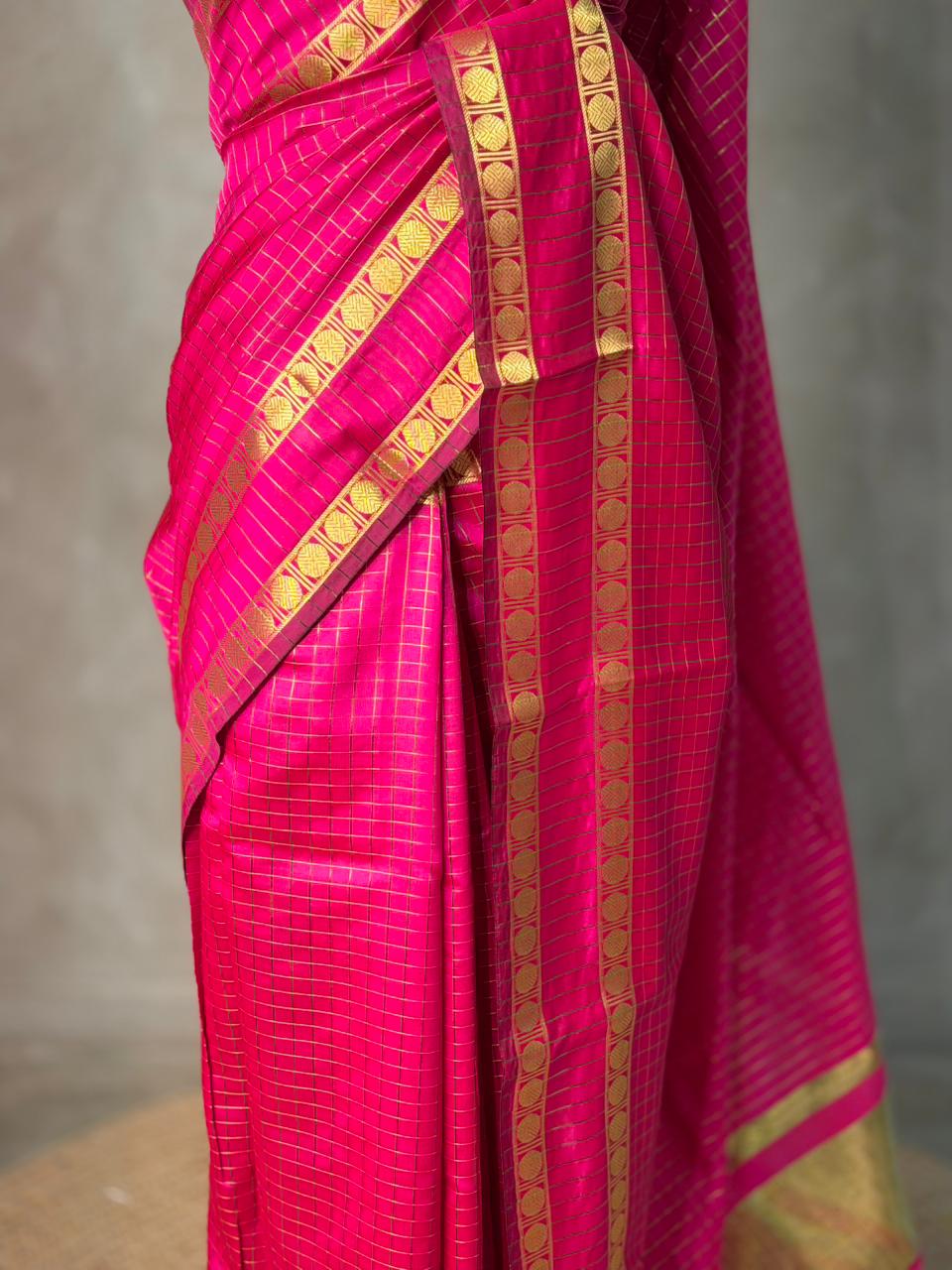 Rani Pink Semi Banarasi saree - MRN1E