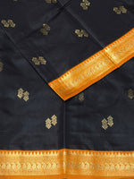 Black and mustard yellow silk saree - PDL3A