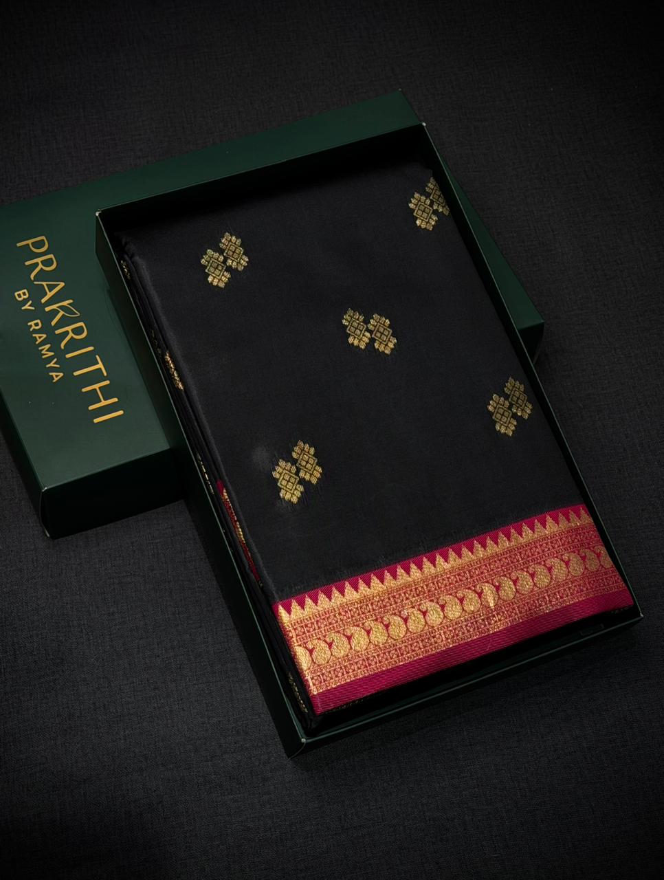 Black and Rani Pink silk saree - PDL3B