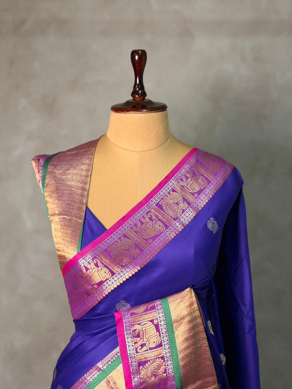 Blue and Magent silk saree -BSP26
