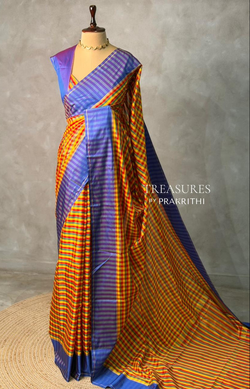 Yellow and blue silk saree -PIH49