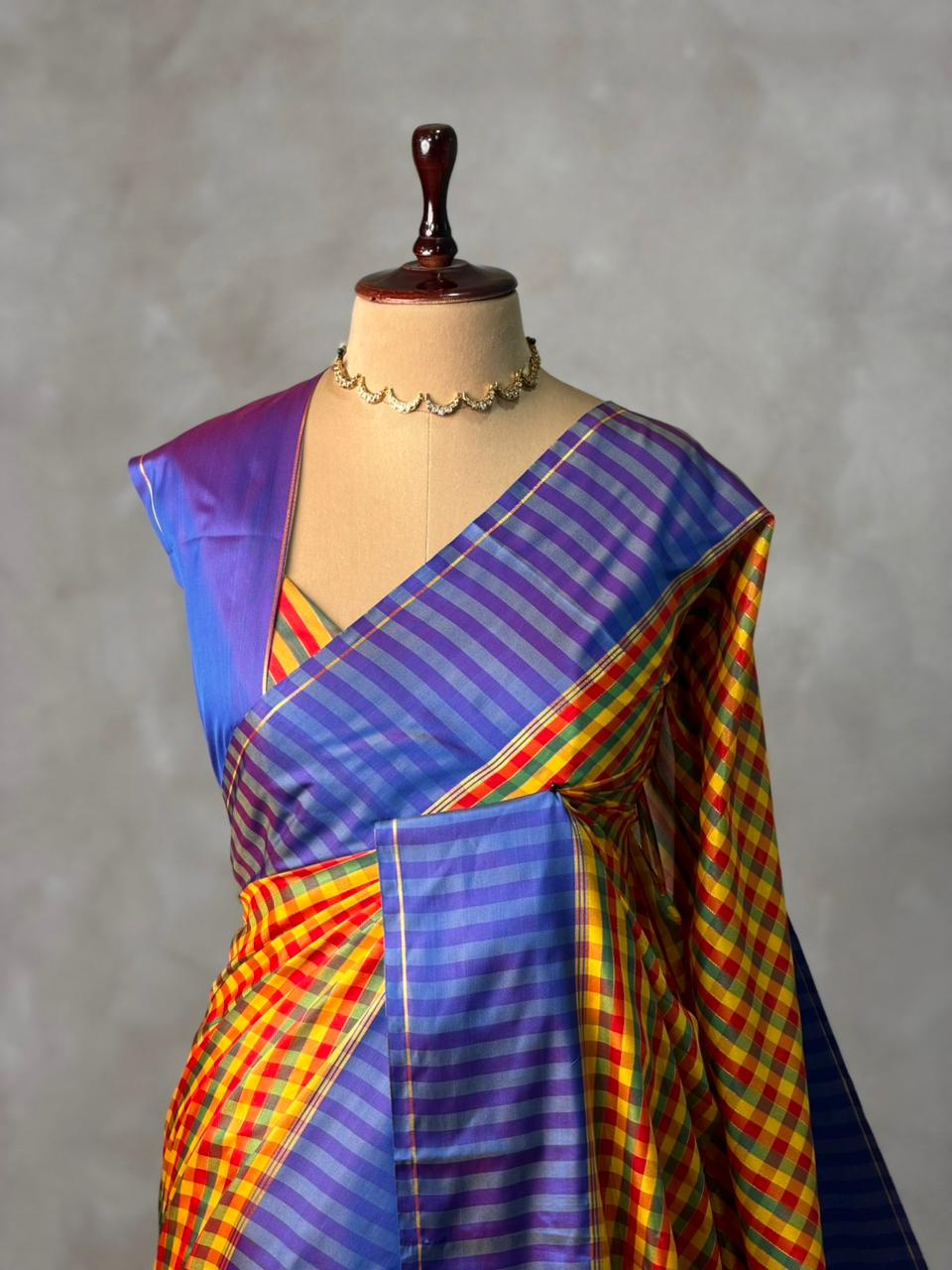 Yellow and blue silk saree -PIH49
