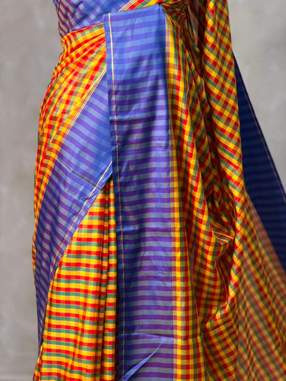 Yellow and blue silk saree -PIH49