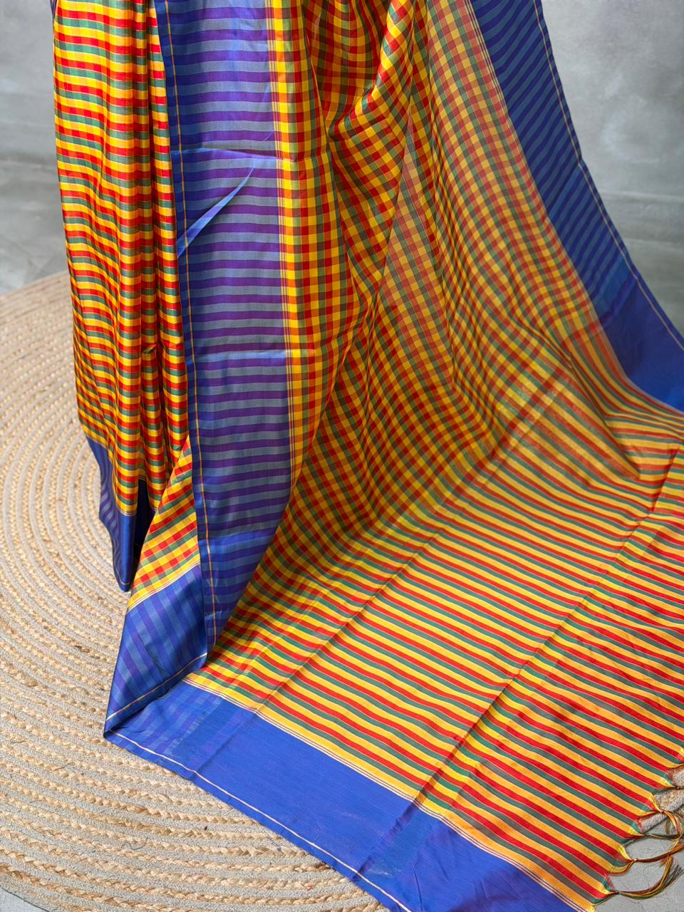 Yellow and blue silk saree -PIH49