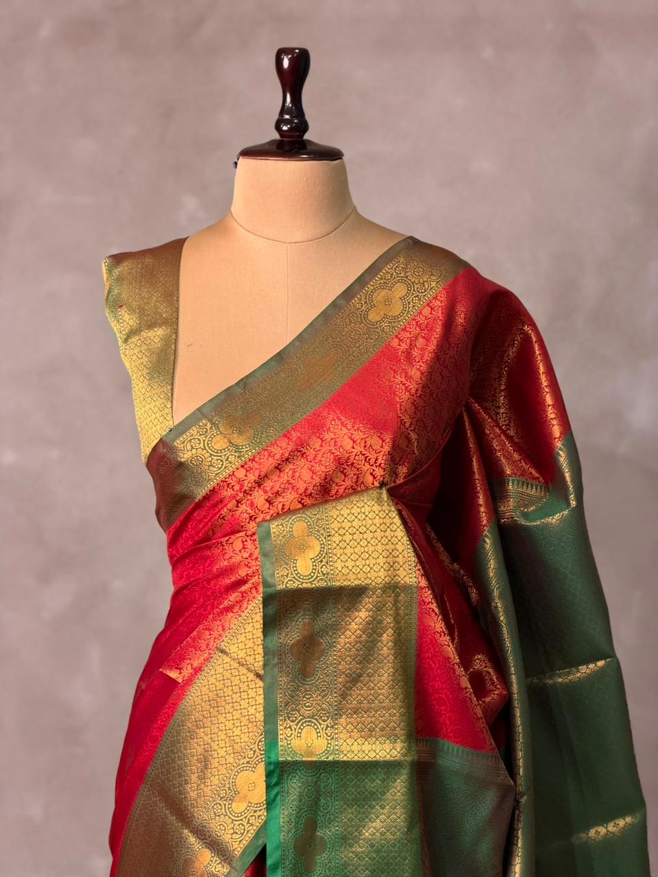 Maroon and Green Semi brocade Banarasi silk saree- PBROS6