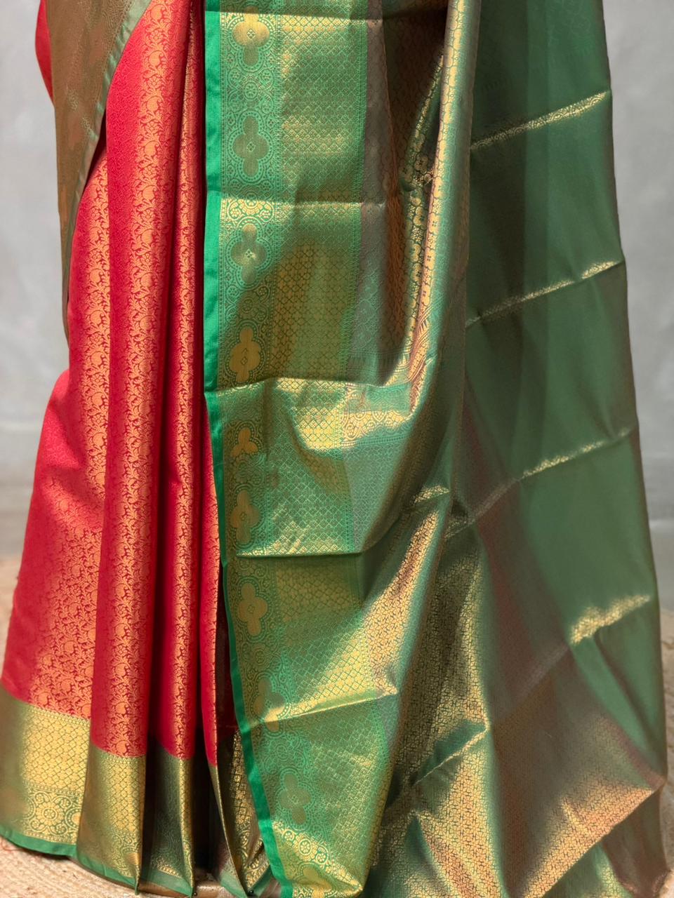 Maroon and Green Semi brocade Banarasi silk saree- PBROS6